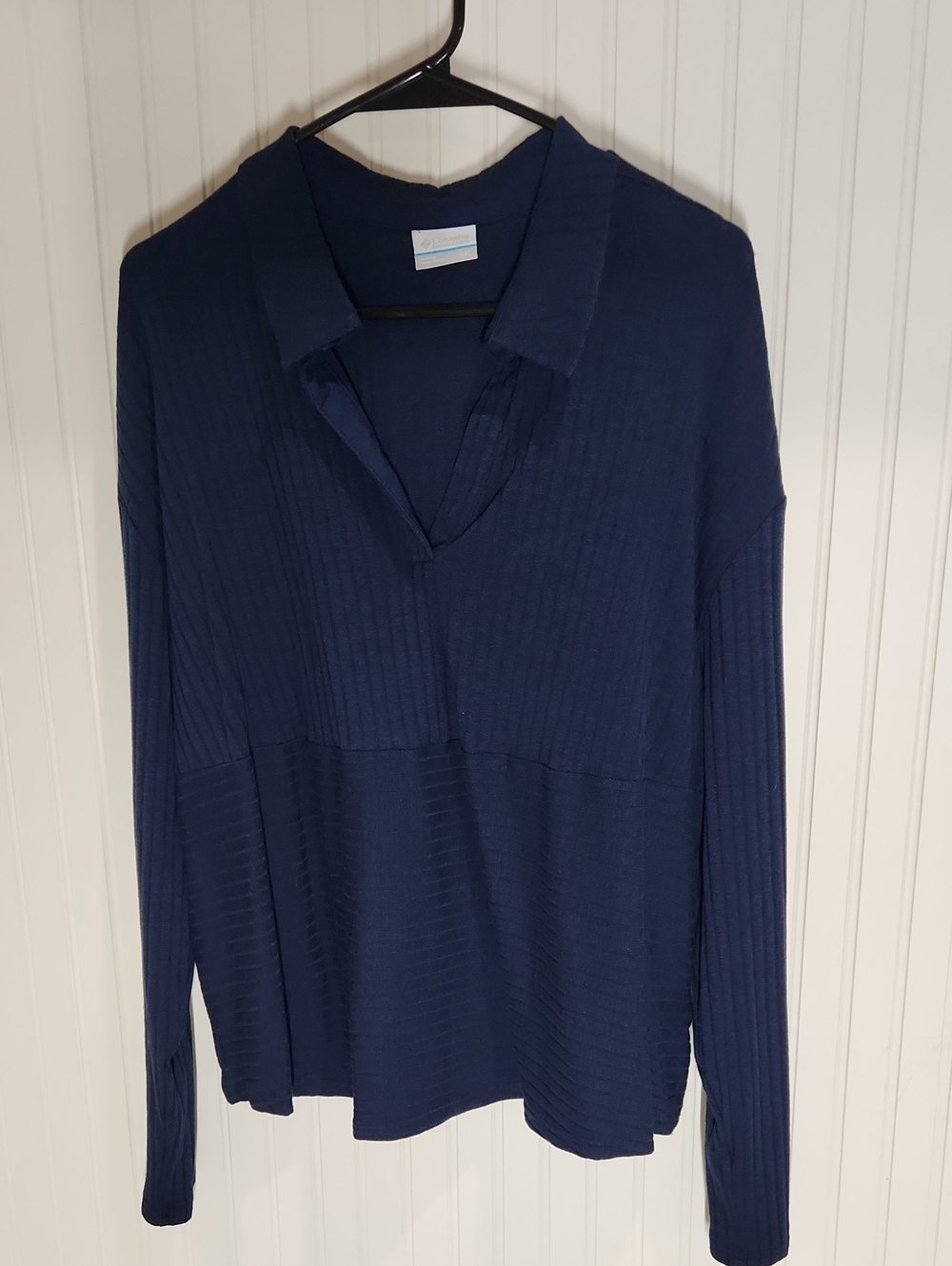 Columbia Ribbed Navy Long Sleeve Polo Top